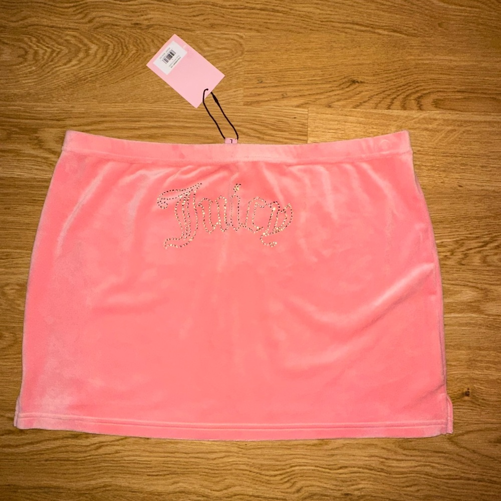 Juicy Couture Pink Velour Mini Skirt with Crystal 'Juicy' Logo 💕